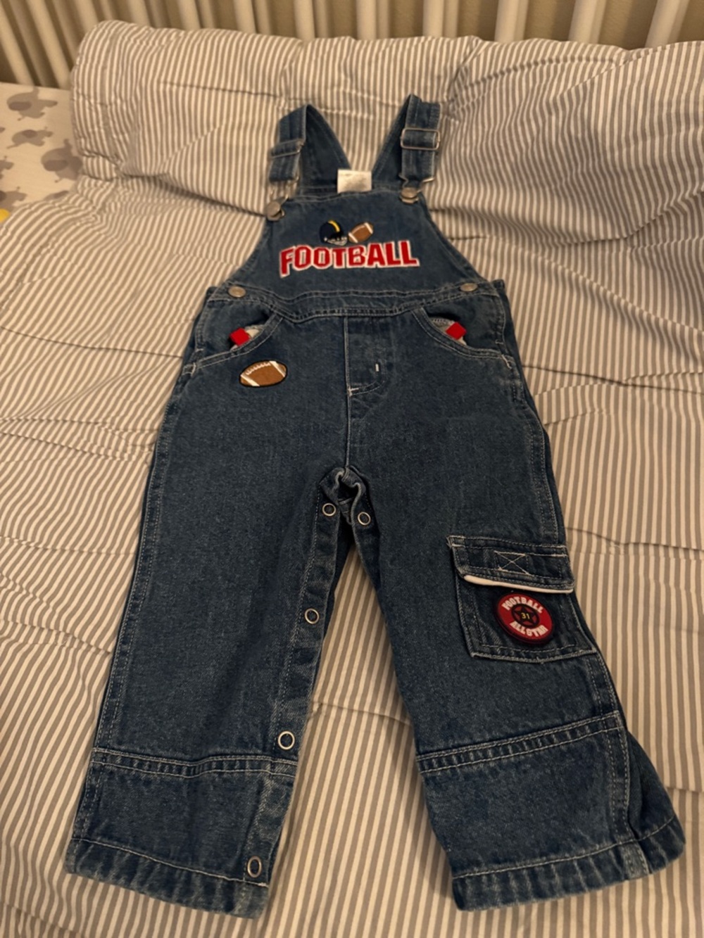Toddler Blue Denim Football Overalls